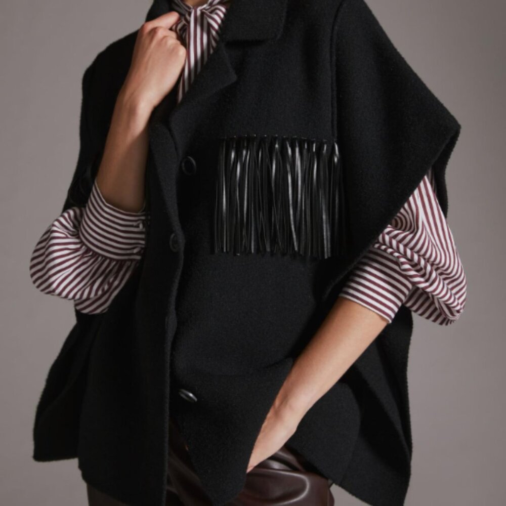 Anthropologie Western Fringe Knit Kimono